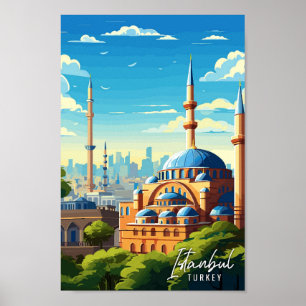 Póster Estambul ilustracion de viajes artísticos vintage
