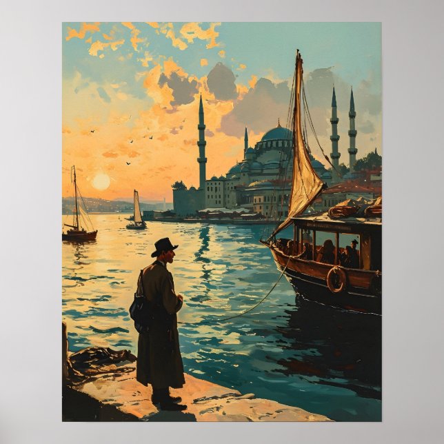 Póster Estambul: La Mezquita Azul y la postal de la época (Frente)