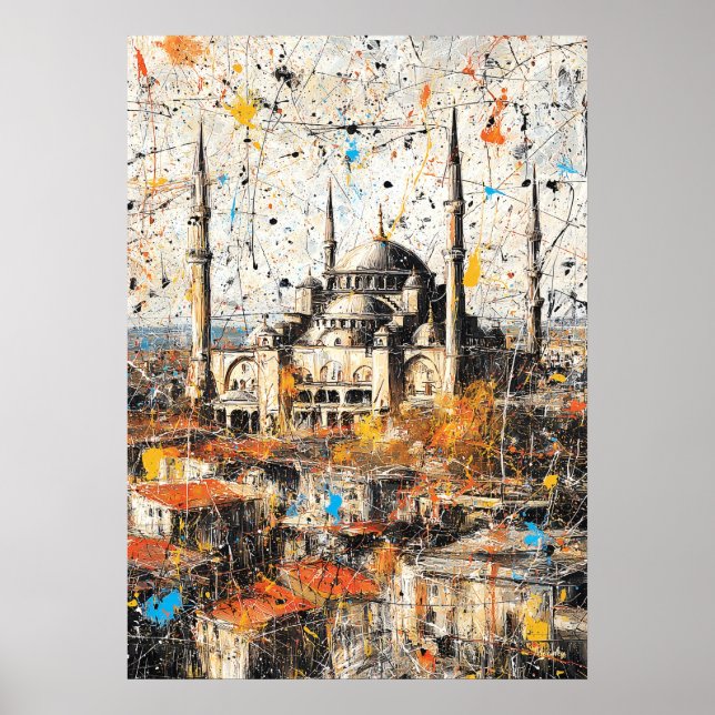 Póster Estambul Santa Sofía Pintura abstracta por goteo (Frente)