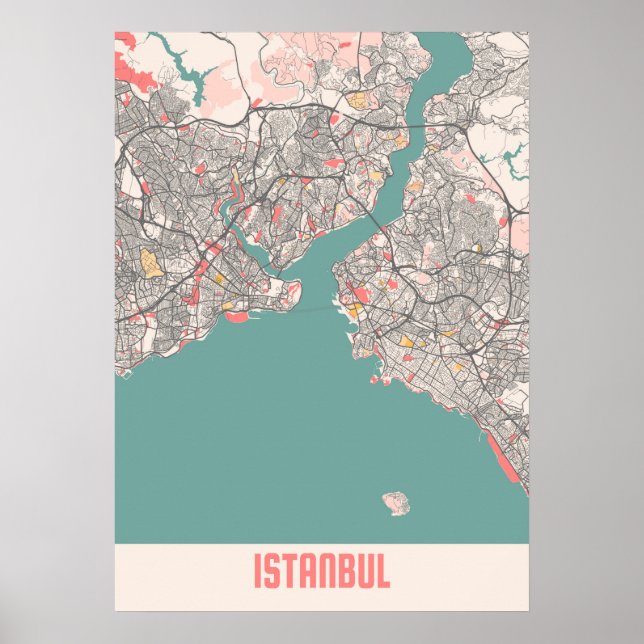 Póster Estambul - Turquía Chalk City Map (Frente)