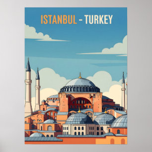 Póster Estambul Turquía con Hagia Sophia y minaretes