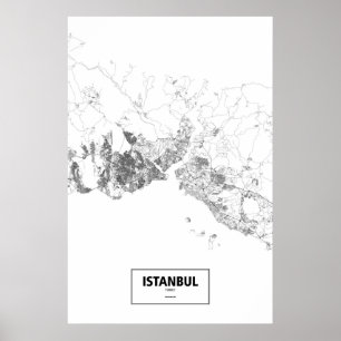 Póster Estambul, Turquía (negro sobre blanco)