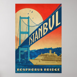 Póster Estambul, Turquía, puente de Bósforo,crucero turís