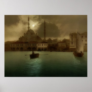 Póster Estambul vintage en la pintura de la luna