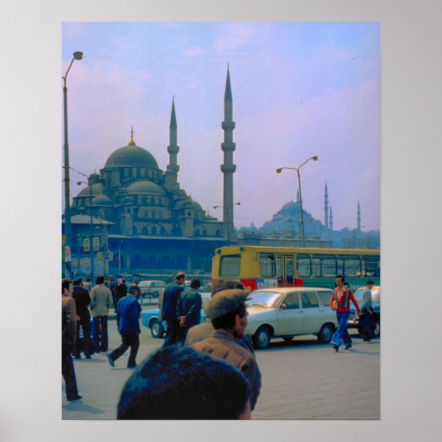 Póster Estambul vintage, tráfico, Mezquita Santa Sofía (Frente)