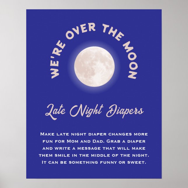 Póster Estamos en la luna Baby Shower Late Night Diapers (Frente)