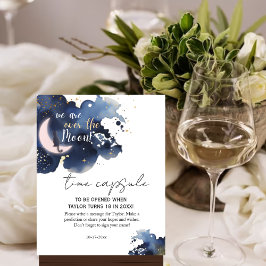 Póster Estamos sobre la luna de la ducha de bebé azul Cáp