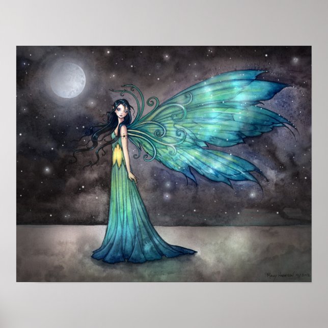 Póster Estampa artística de hada gótica celestial aguamar (Frente)