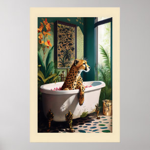Póster Estampa de Acuarela de Leopardo Caprichoso en Bañe