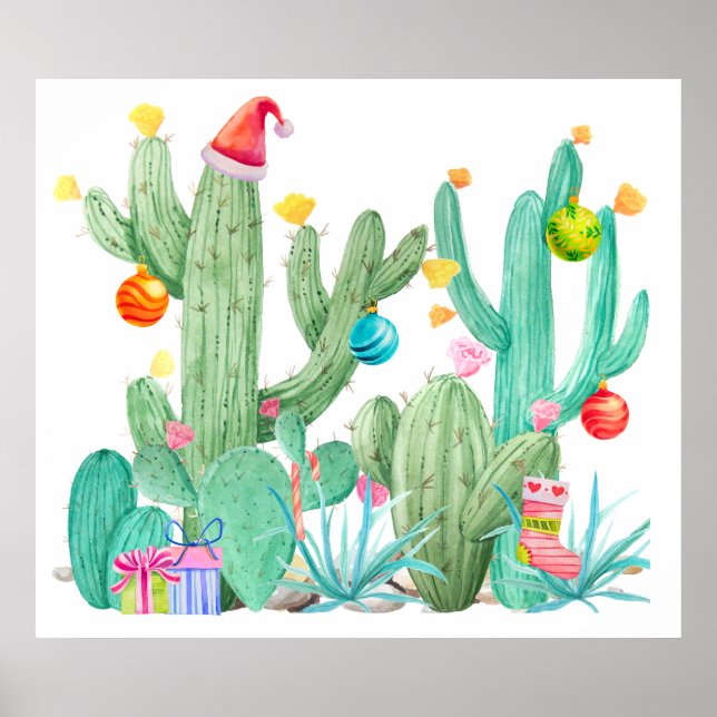 Póster Estampa de Cactus de Fiesta Navideña Suroeste del  (Frente)