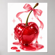 Estampa de cereza roja jugosa y brillante, semi br