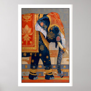 Póster Estampa de elefante indio, colmillos ornamentados