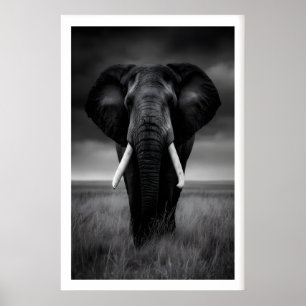 Póster Estampa de elefante safari, negro y blanco, fija