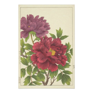 Póster Estampa de flores japonesas de peonía de Nishimura