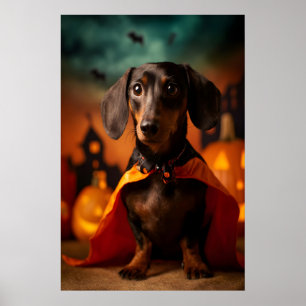Póster Estampa de Halloween de Dachshund, perro con disfr