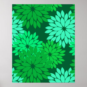 Póster Estampa de kimono floral moderno, esmeralda y verd