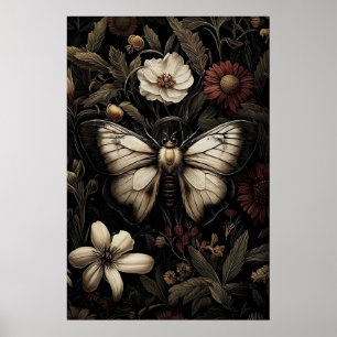 Póster Estampa de mariposa de polilla del bosque floral,