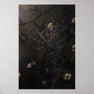 Póster Estampa de telaraña floral, gótico de academia osc