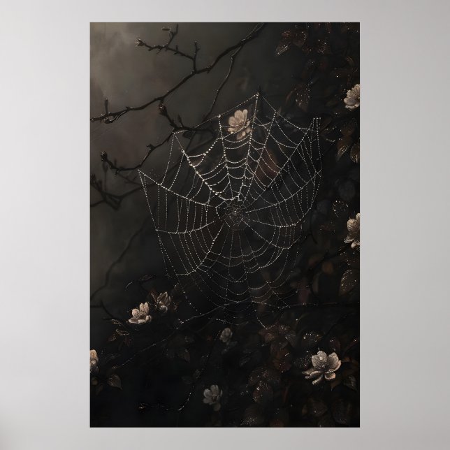 Póster Estampa de telaraña floral, gótico de academia osc (Frente)