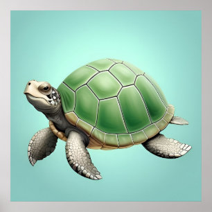 Póster Estampa detallada de animal acuático de tortuga ma