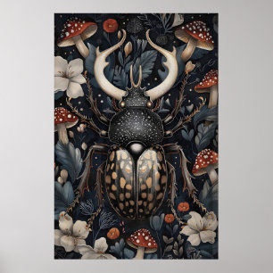 Póster Estampa floral de escarabajo ciervo, Dark Academia