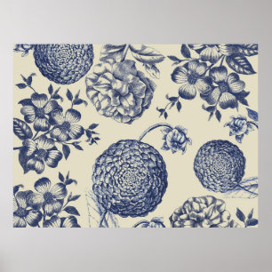 Póster Estampa floral de flor azul antigua