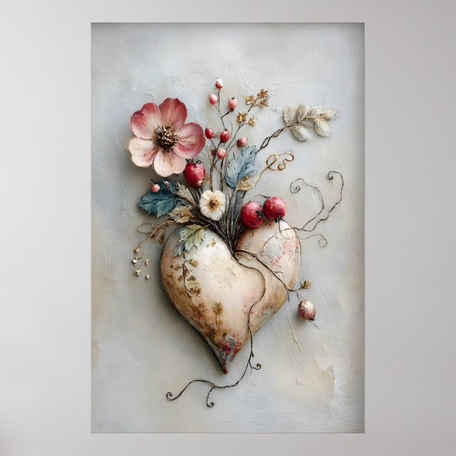 Póster Estampa floral del corazón, cottagecore romántico  (Frente)