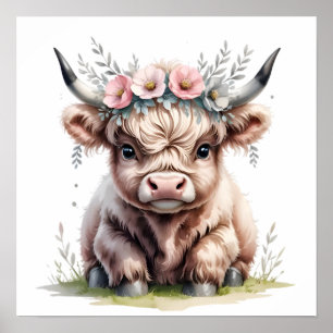 Póster Estampado adorable de vaca de las tierras altas.