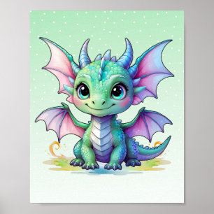 Póster Estampado de bebé dragón pastel