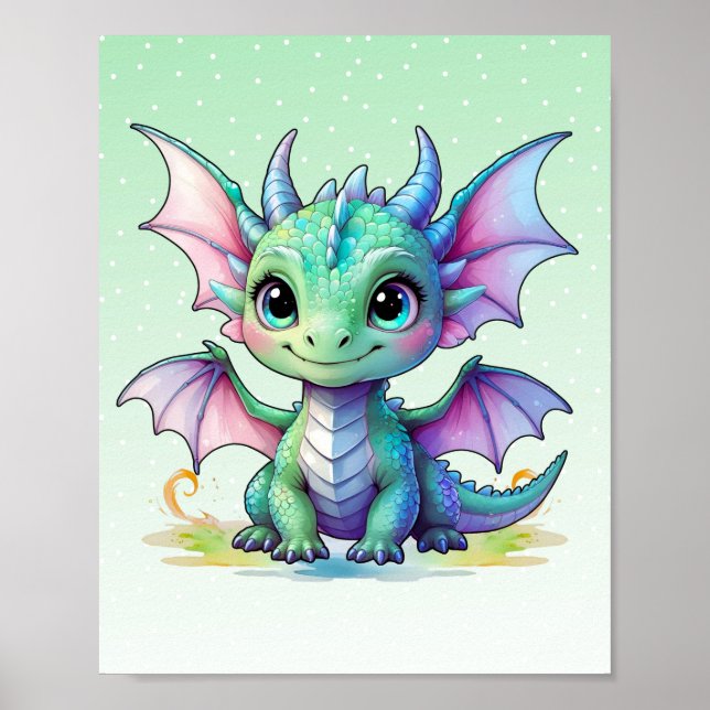 Póster Estampado de bebé dragón pastel (Frente)