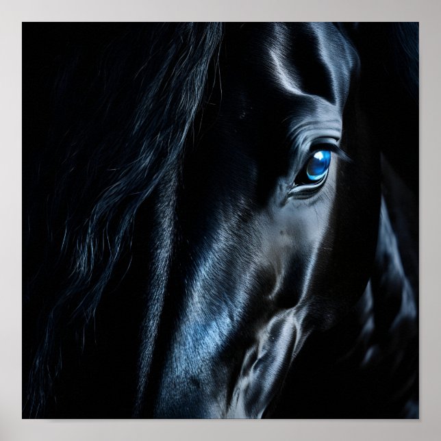Póster estampado de caballo negro con ojos azules (Frente)