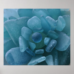 Póster Estampado de flores azul del vidrio del mar