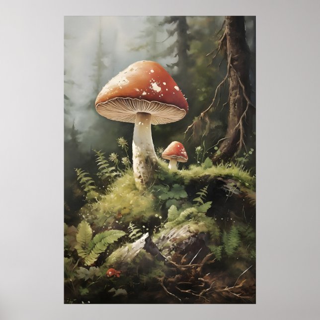 Póster Estampado de hongos Amanita muscaria, hongo del bo (Frente)
