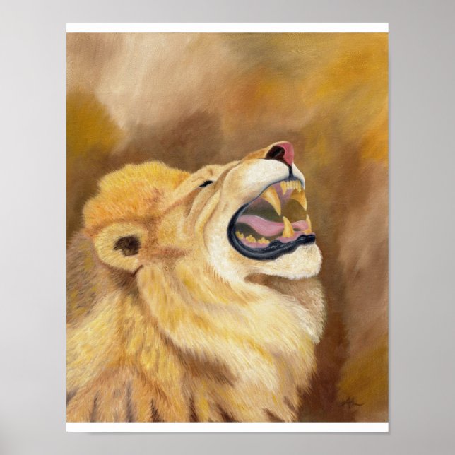 Póster Estampado de león rugiendo marrón 11"x14" (Frente)