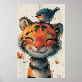 Póster Estampado de tigre bebé amigable