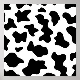 Póster estampado de vaca lechera de granja blanco y negro