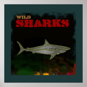 Póster estampado decorativo de tiburón