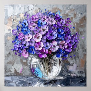 Póster Estampados Artísticos Florales Azul Morado y Gris