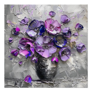 Póster Estampados Artísticos Florales Morados y Grises