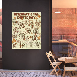 Póster Estampilla de época del Día Internacional del Café