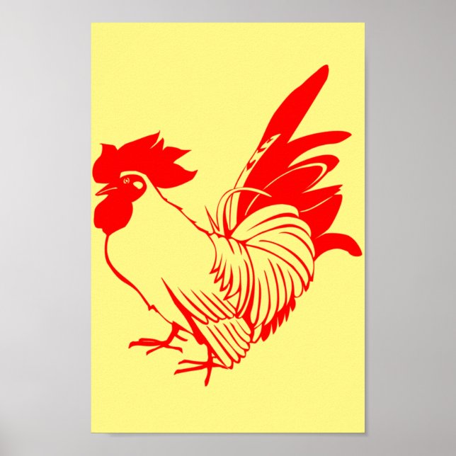 Póster estampilla de gallina roja (Frente)