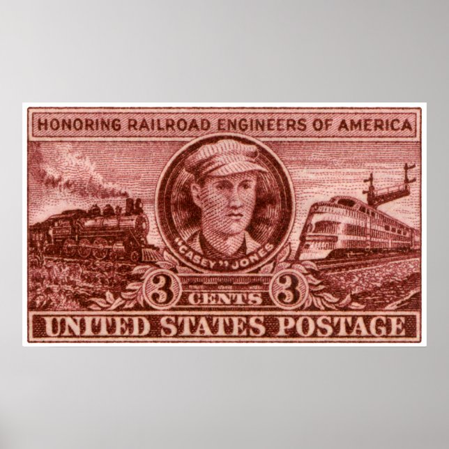 Póster Estampilla del ferrocarril de Casey Jones 1950 (Frente)