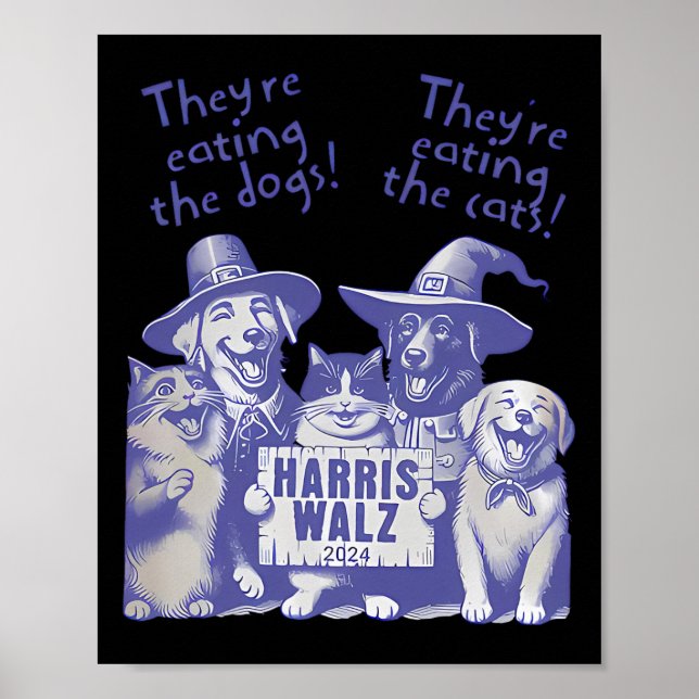Póster ¡Están comiendo perros! ¡Comen Gatos! Votar a Kama (Frente)
