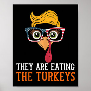 Póster Están Comiendo Turkeys Divertido Acción de Gracias