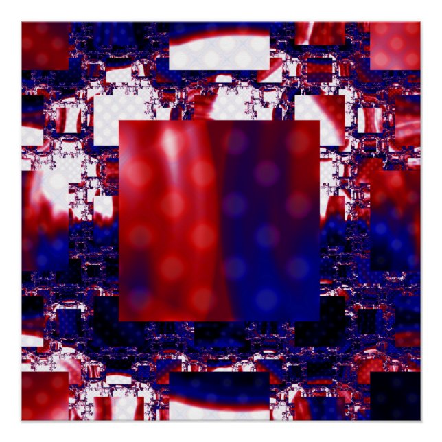 Póster Estancamiento | Arte fractal rojo y azul (Anverso)