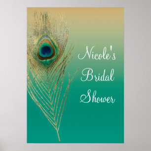 Póster Estandarte Boho Glam con plumas de pavo real, aren