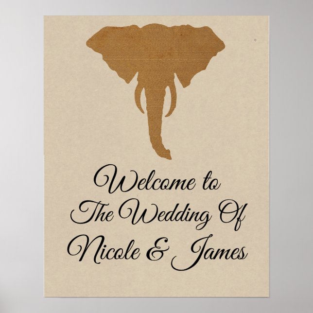 Póster Estandarte con cabeza de elefante rústico natural  (Frente)