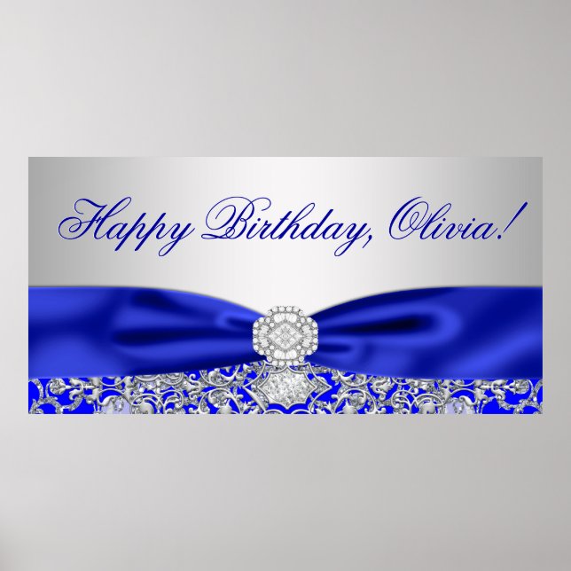 Póster Estandarte de Cumpleaños Azul Real (Frente)