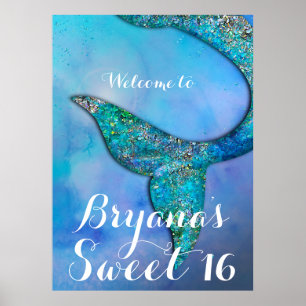 Póster Estandarte de cumpleaños de cola de sirena brillan