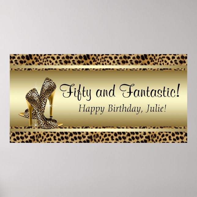 Póster Estandarte de Cumpleaños Leopardo de Oro Negro (Frente)
